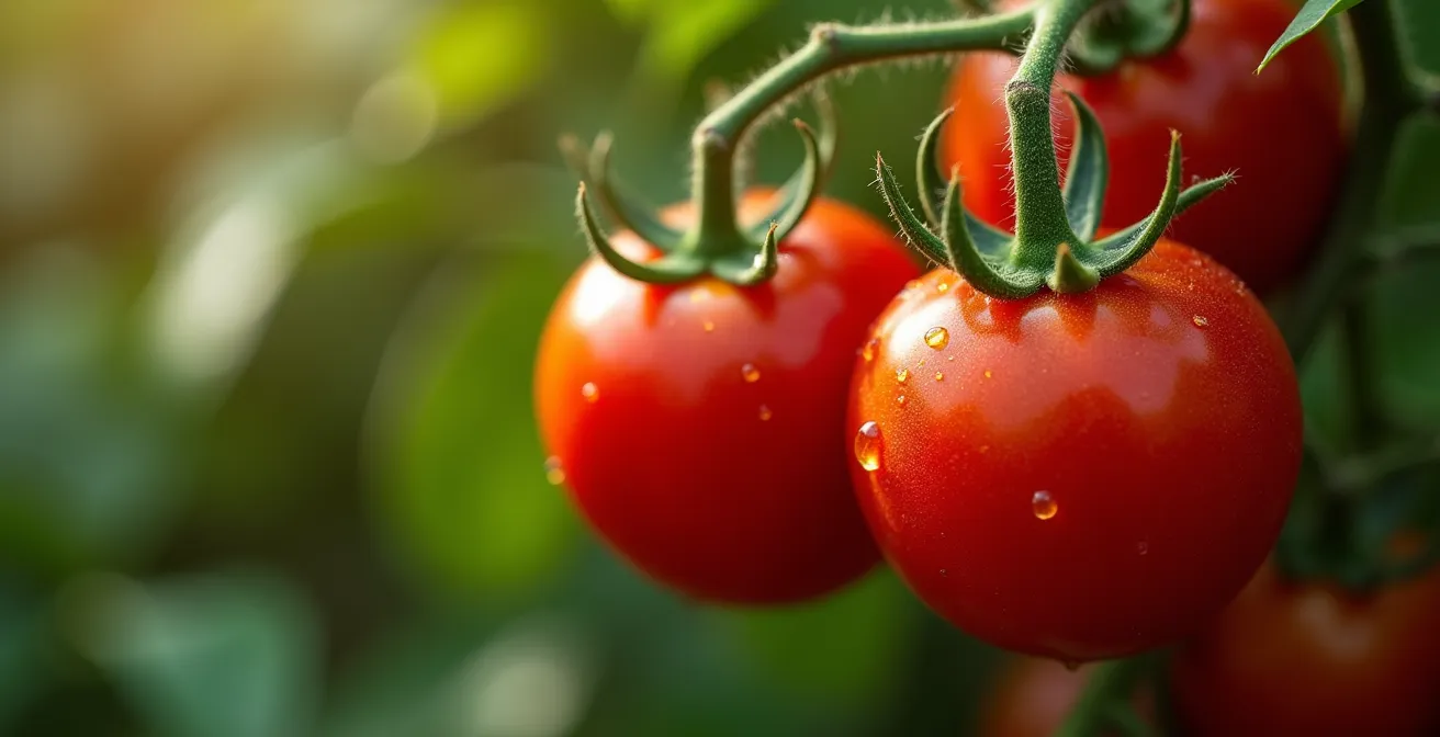 Pomodori San Marzano maturi su pianta con dettagli macro della texture naturale