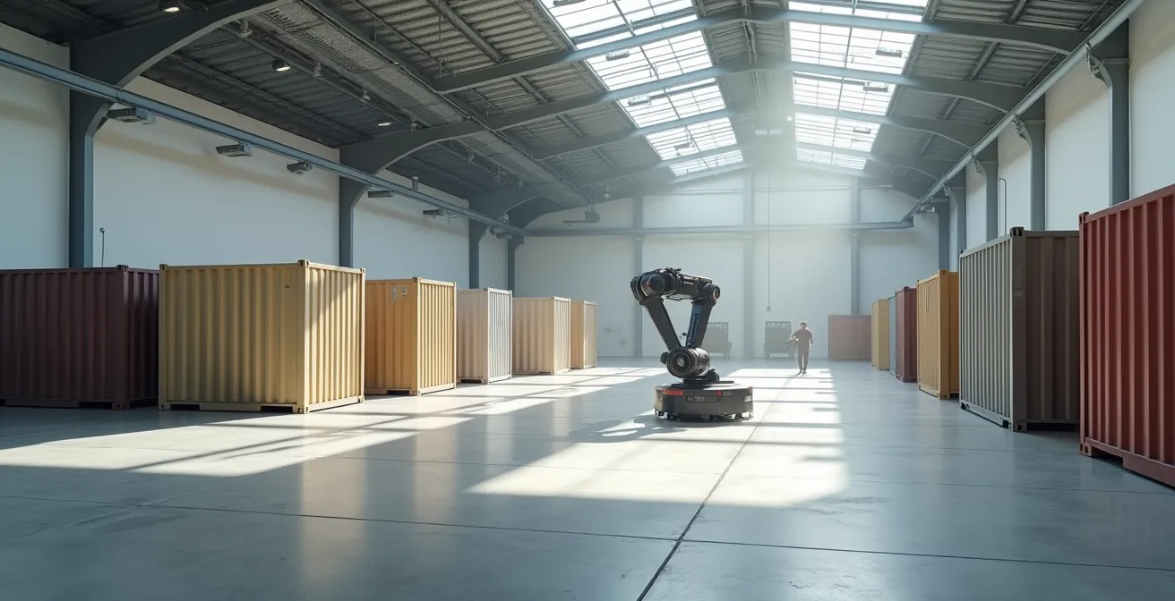 Vista minimalista di tecnologia AI integrata in ambiente aziendale italiano