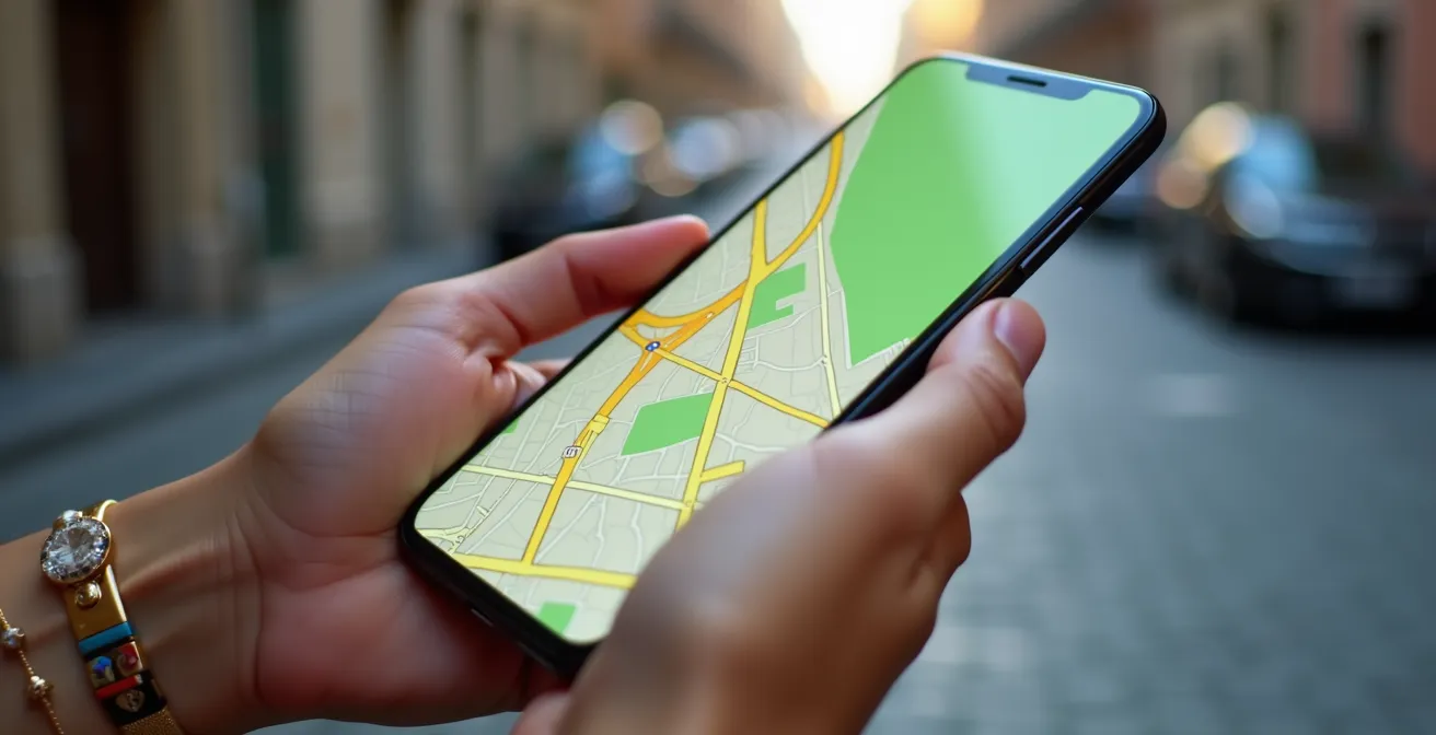 Smartphone che mostra mappa delle zone operative del car sharing con aree consentite e vietate