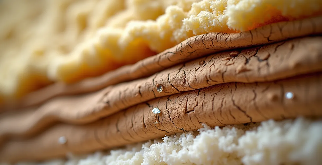 Dettaglio ravvicinato di diversi materiali isolanti certificati ETA