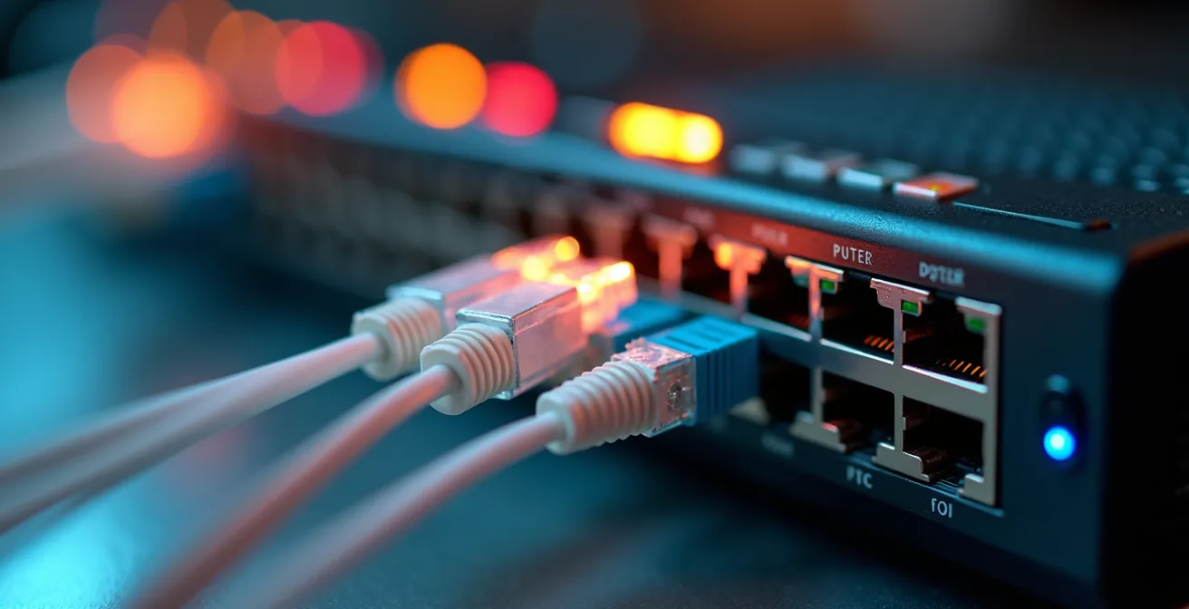Router professionale per fibra ottica con configurazioni avanzate in ambiente aziendale