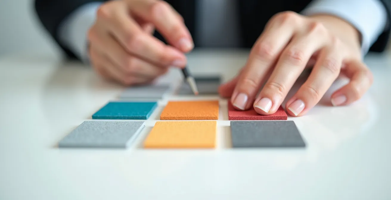 Primo piano di mani che organizzano tessere colorate su una superficie, rappresentando la segmentazione dei clienti