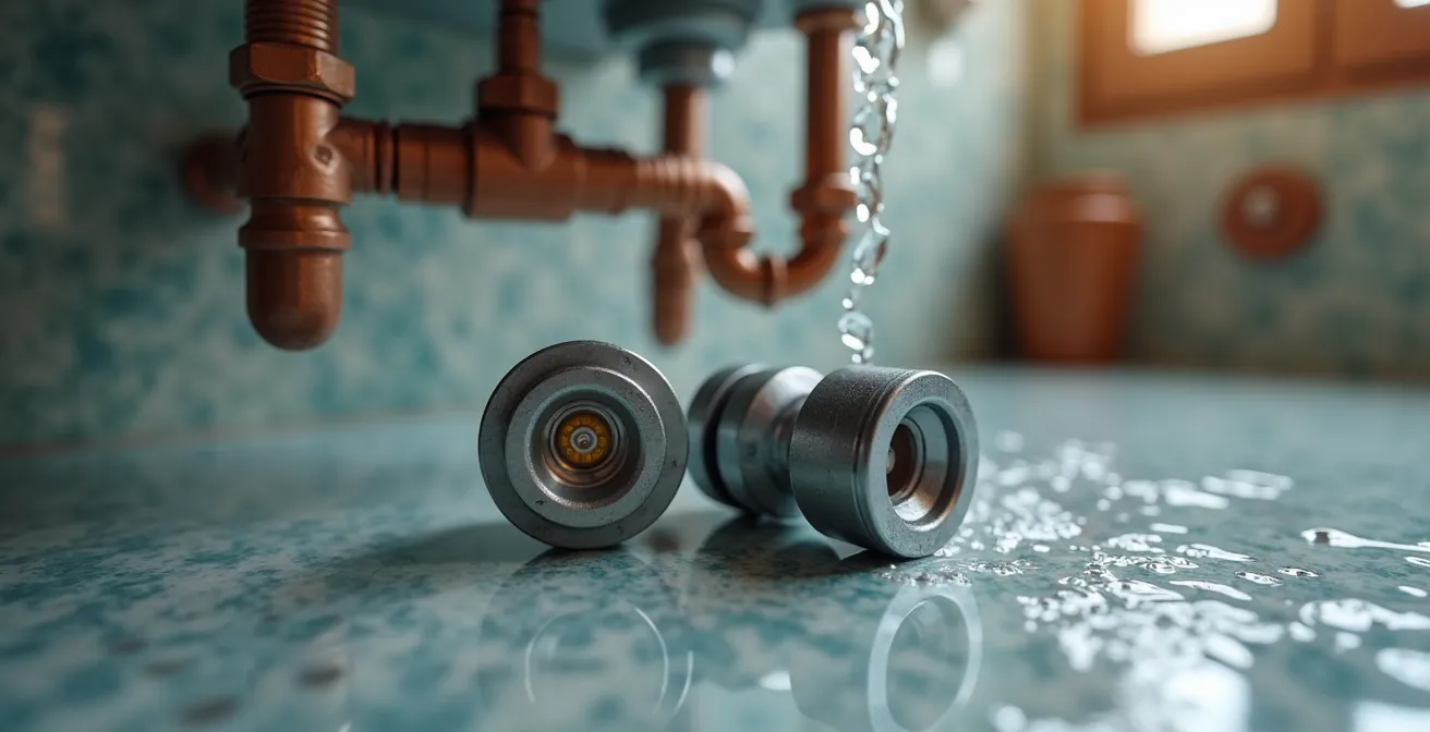 Dettaglio di sensori antiallagamento posizionati sotto lavelli e locale caldaia