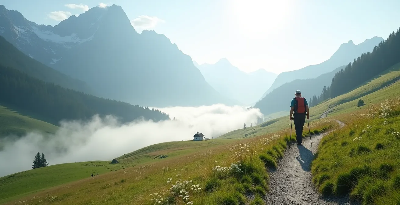 Escursionisti su sentiero facile con segnaletica CAI in Val di Funes