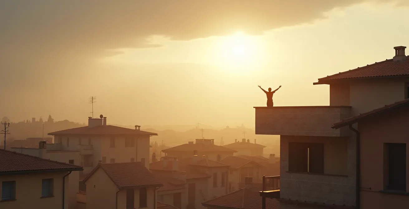 Esposizione solare insufficiente per vitamina D in inverno in un paesaggio urbano italiano.